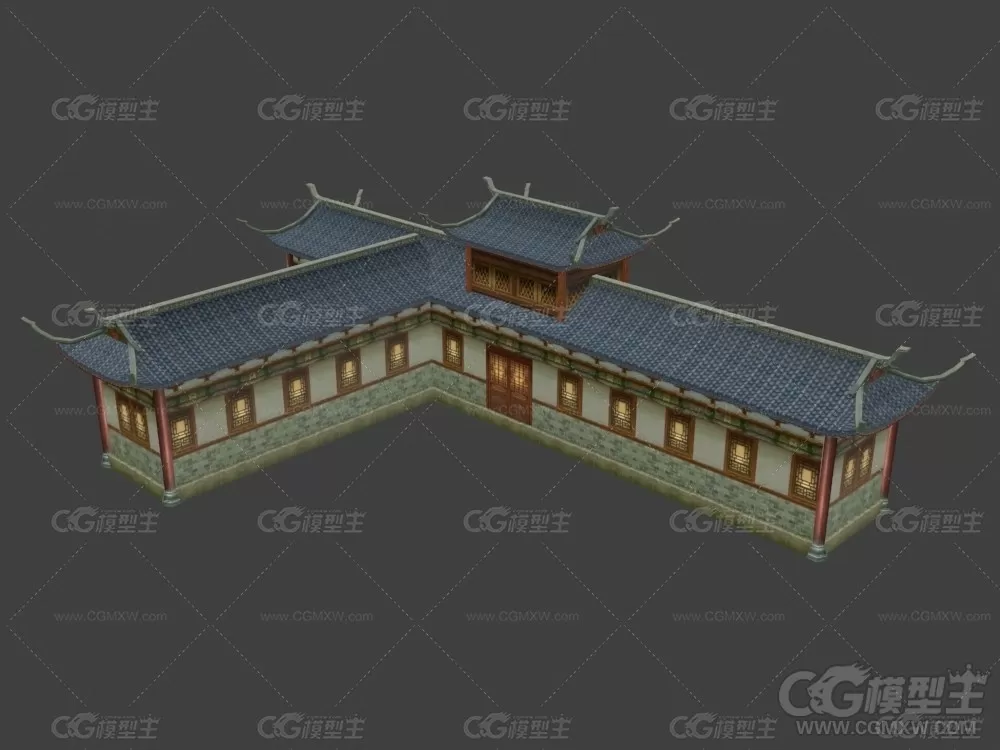 古建筑3D游戏模型 古代厢房 游戏场景模型-2