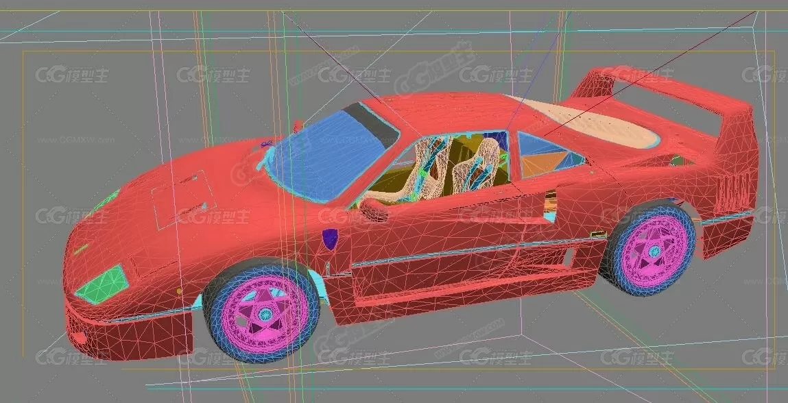 法拉利F40-h 红色汽车 法拉利跑车3D模型-4