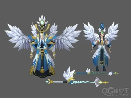 仙侠游戏角色模型 白色翅膀 仙剑剑圣 剑灵 3D游戏人物模型