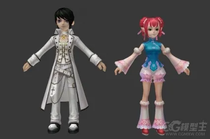 白衣正太和唐装女 小男孩 小女孩 3D游戏人物模型