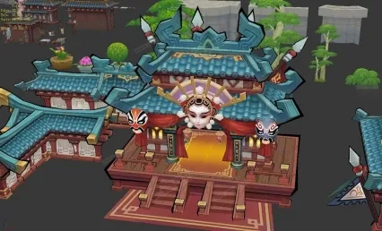 一套卡通Q版手绘风的场景3D模型