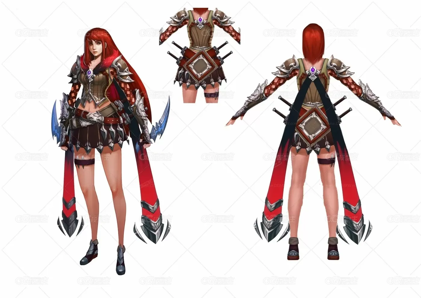 战女（自带VR灯光，可直接渲染） 女战士 女武士 3D游戏人物模型-1