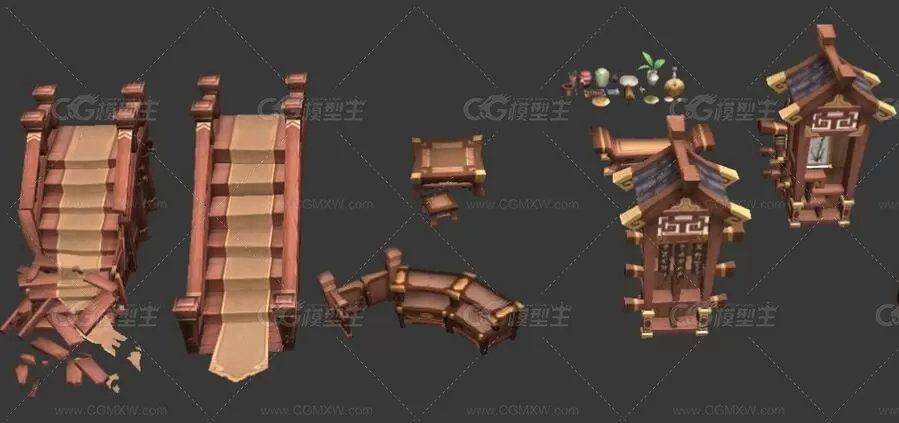 【Q版功夫熊猫】手绘风格中国风场景3D模型-4