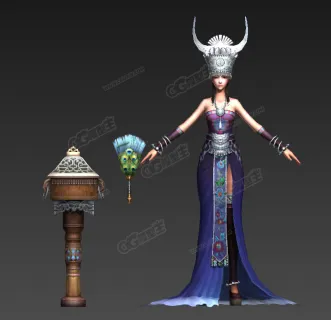 苗女 苗寨女王 苗族女 古装美女 女侠 女王 3D游戏人物模型