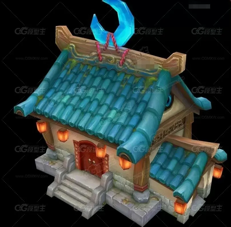 九天场景精品3d模型合集 max场景树木山石建筑模型 Q版卡通房子 民房-2