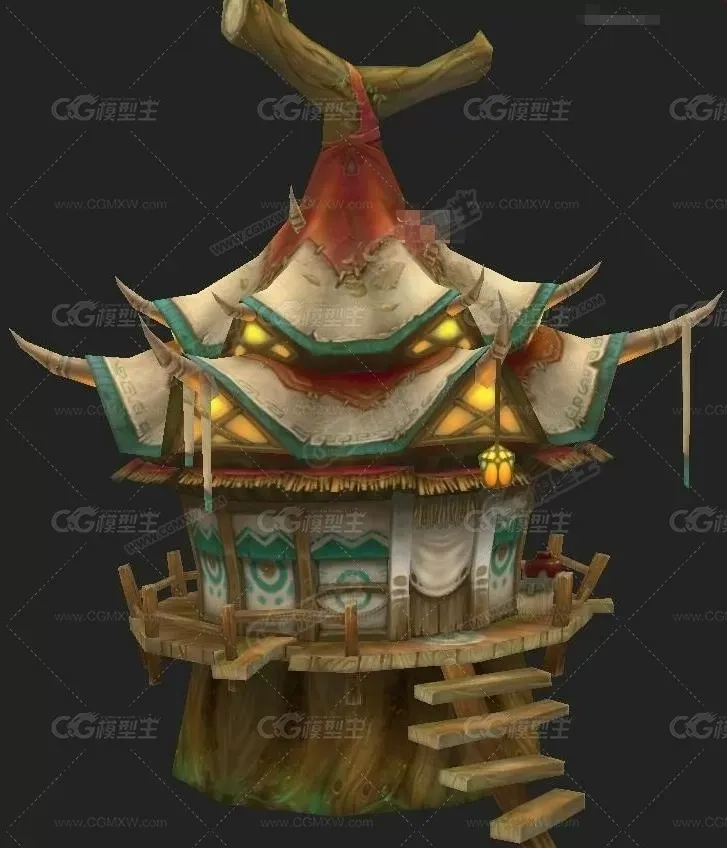 九天场景精品3d模型合集 max场景树木山石建筑模型 Q版卡通房子 民房-3