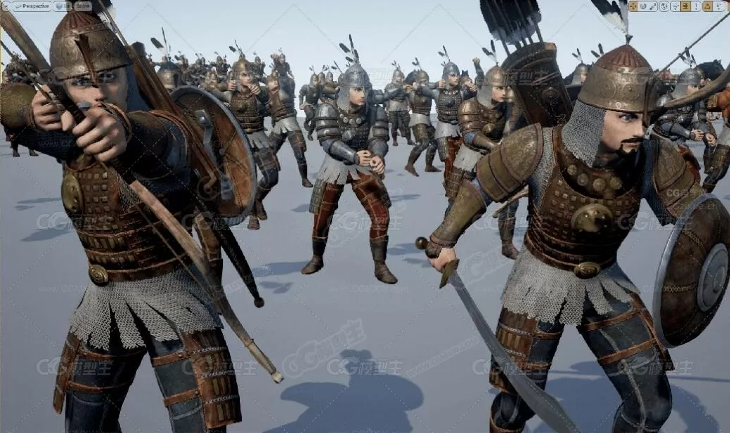 UE4模型带全套动作 古代骑兵 弓箭手 刀兵 马匹 武器 3D模型-9