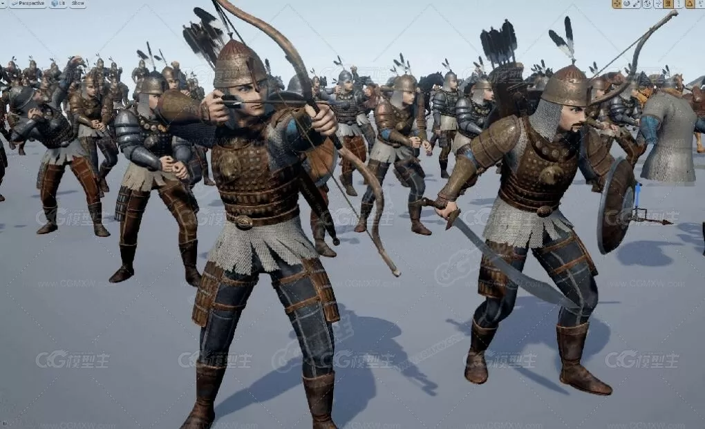 UE4模型带全套动作 古代骑兵 弓箭手 刀兵 马匹 武器 3D模型-8