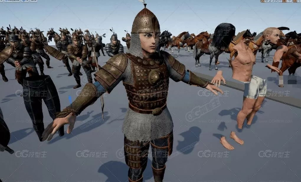 UE4模型带全套动作 古代骑兵 弓箭手 刀兵 马匹 武器 3D模型-7