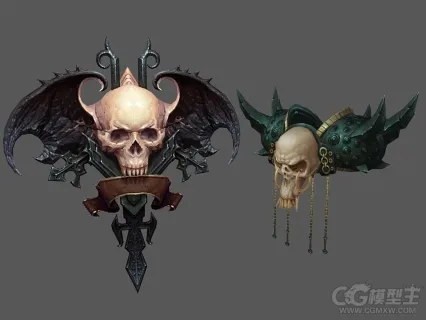骷髅头物件3D模型 骷髅标志 恶魔头像 恶魔旗帜