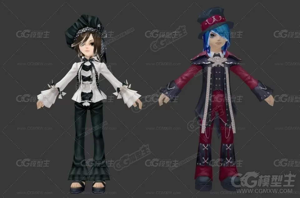 卡通魔术师3D模型  时尚男女 小男孩 小女孩 情侣装 次时代游戏模型-1