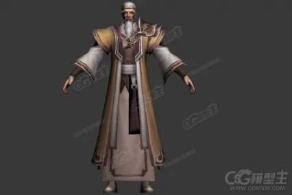 村民老者3D模型 古代村民 古代老头 白胡子老头 老爷爷 老夫子 老者