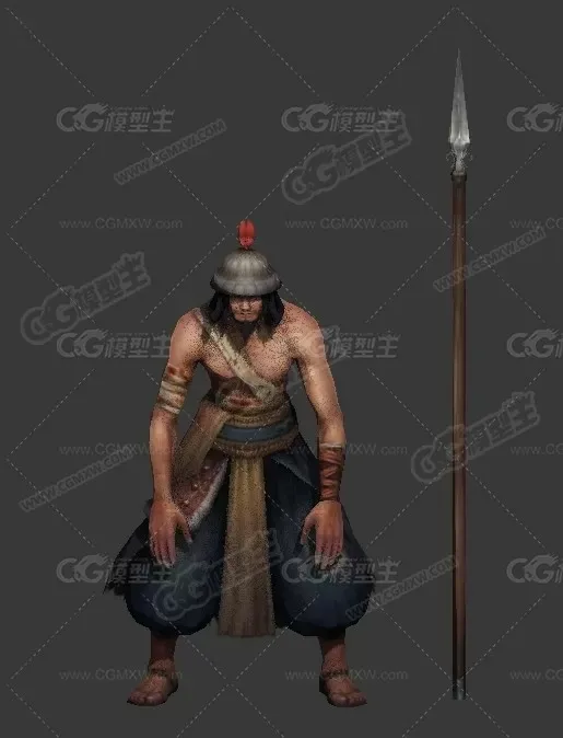 枪兵 3D模型 猥琐长枪兵 士兵 蒙族士兵 勇士次时代游戏3D模型-1