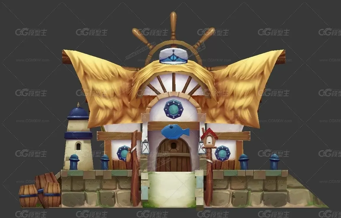 林中小屋 3D模型 魔法屋 精灵房子 石头房子-1