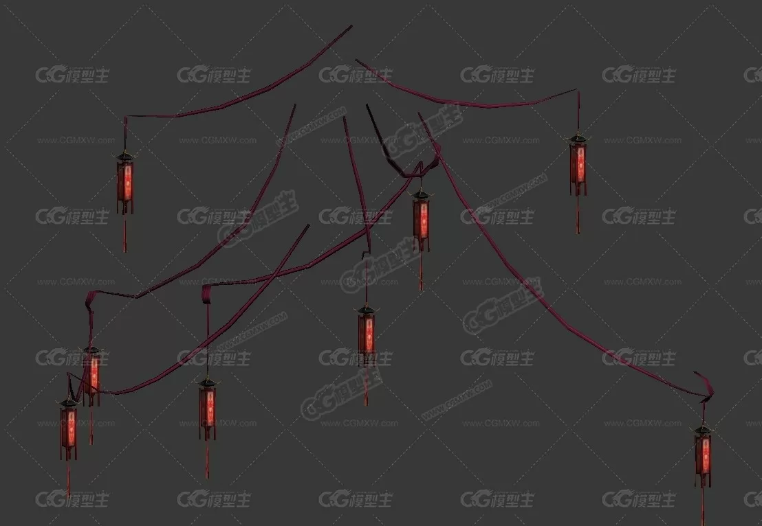 吊灯（带动画） 3D模型 彩灯 中国灯笼 古代灯笼 喜庆 红灯笼-1