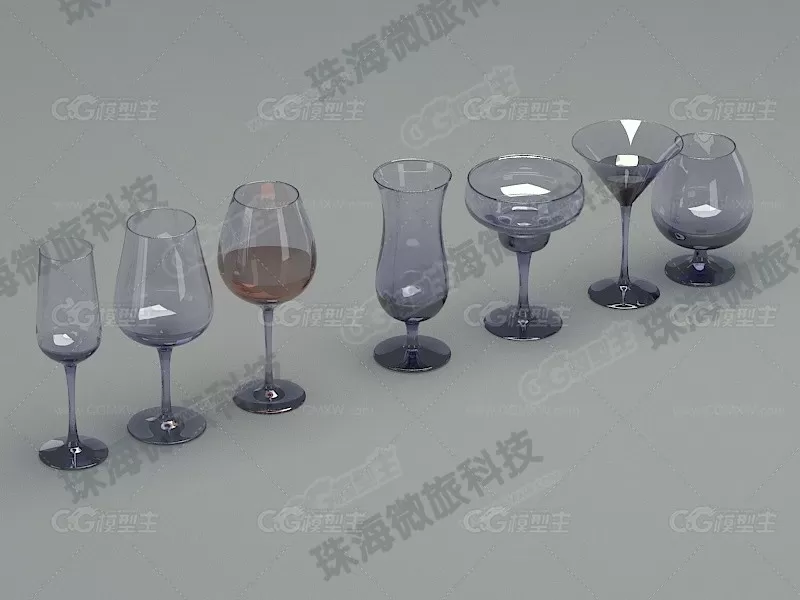 3dmax玻璃杯高脚杯二 酒杯 葡萄酒杯 啤酒杯-1