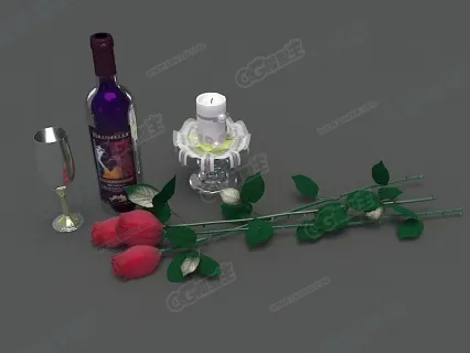 3dmax红酒玫瑰烛光晚餐组合一