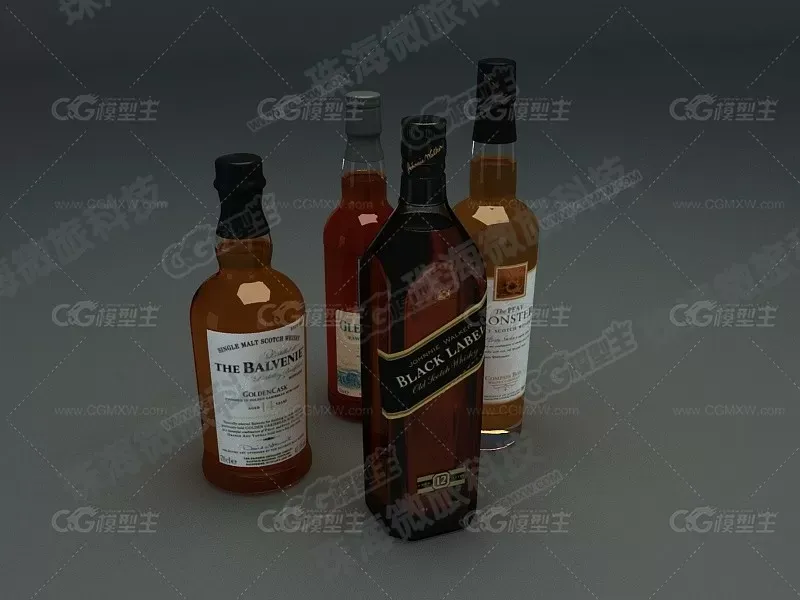 3dmax红酒组合四 红酒瓶 洋酒瓶-1