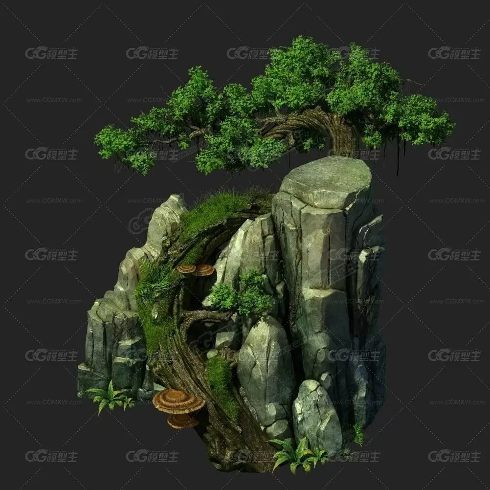 《仙侠》写实山石植物树木模型3dmax模型文件-1