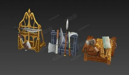 weaponDPstand3kinds_crops3kinds-3d模型 古代兵器架 武器架 刀剑 货架 长剑短刀 大刀
