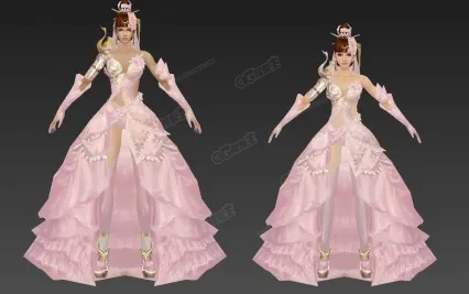 粉红色新娘 3D模型 新娘服装 晚礼服 粉色服装美女 次时代3D游戏模型
