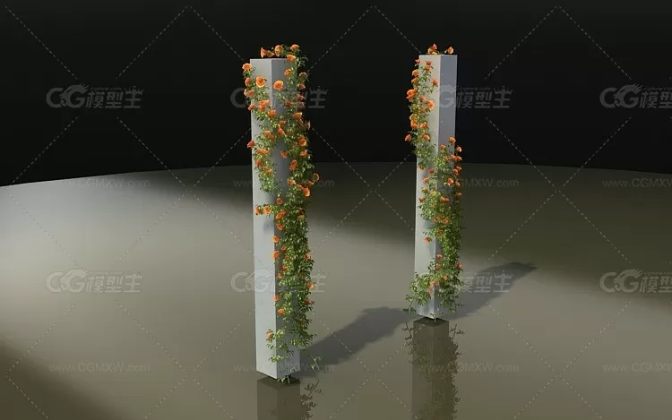 3dmax2011写实柱子上的藤蔓植物花朵爬山虎四-5