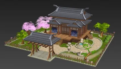 日式小庭院房子建筑3D模型