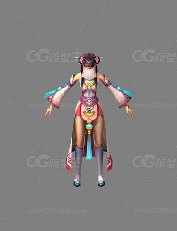 精品三渲二 粉衣蒙面女 3D模型-1