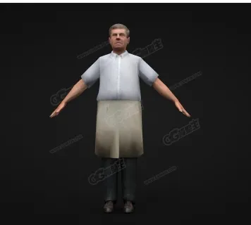 中年男人厨师西点蛋糕师傅C4D模型（含绑定）
