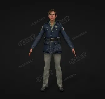 蓝色衣服女警官C4D人物模型