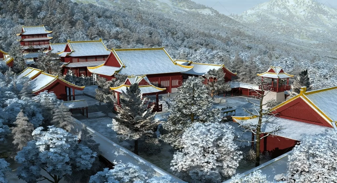 影视动画级别 古建寺庙 雪景 贴图 代理齐全 高精度3Dmax模型-2