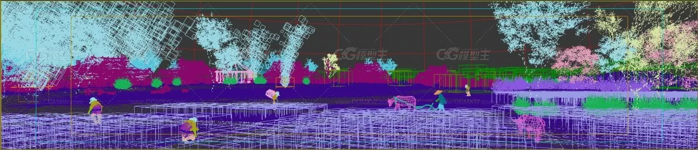 影视动画模型 吹烟起农田耕村庄 耕牛带动画 农民 田地3Dmax模型-5