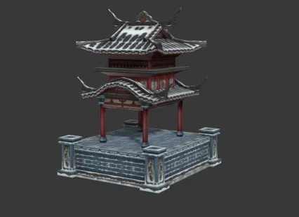 屋顶落雪的亭子