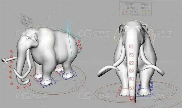 一头连面部五官等都绑定好了的大象模型 CG模型免费下载-1