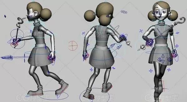 扎着可爱苞苞头的已做好绑定的女孩模型 3D模型免费下载-1