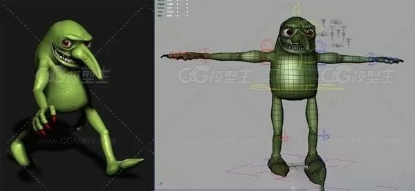 做了精细绑定的长鼻子绿怪物模型 cg模型-1