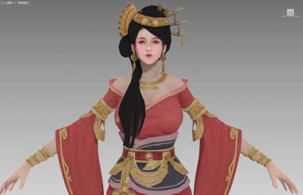 东方红色旗袍美女3D模型（带贴图）