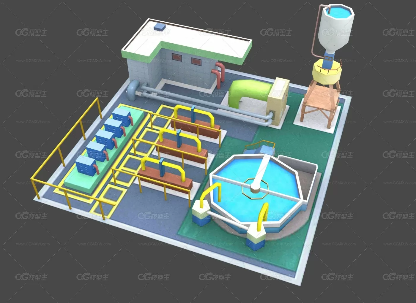 污水净化场  3d模型-1