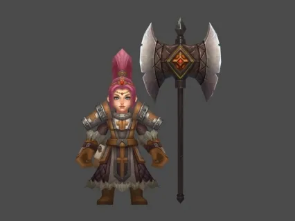Q版女战士 斧子兵 3D模型