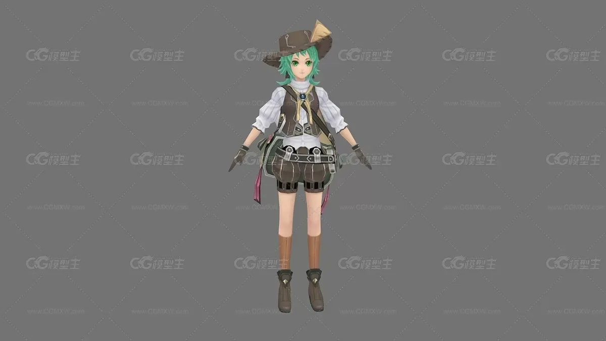 日韩风 牛仔 女 3D模型-1
