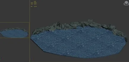 水池 石堆 3D模型