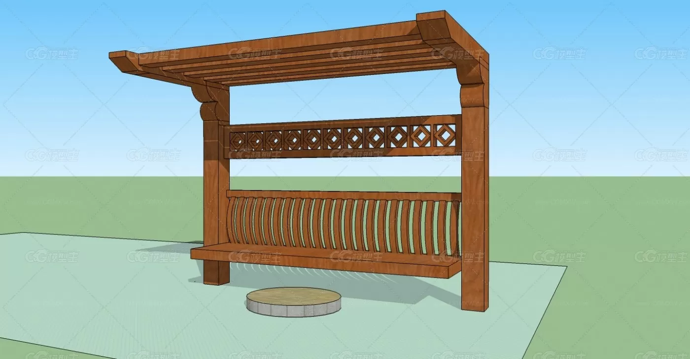 防腐木亭子凉亭SU模型-1
