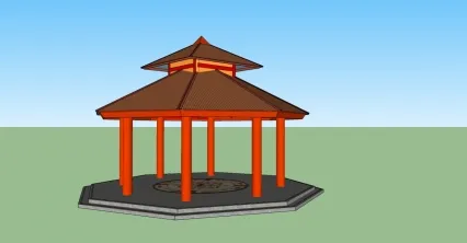仿古防腐木双层亭子SU模型