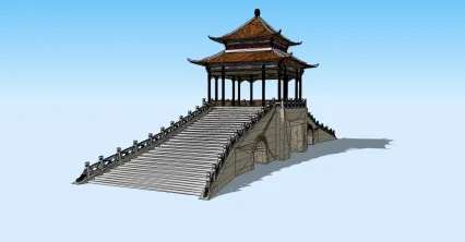 古建筑廊桥的SU模型