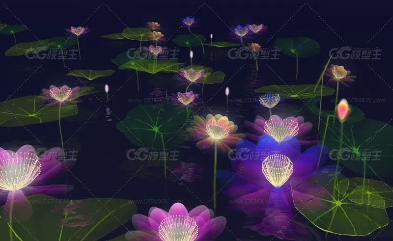 莲花（带动作带灯光带摄像机） 3D模型-1