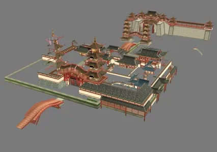 古建筑群 楼 城墙 3D模型