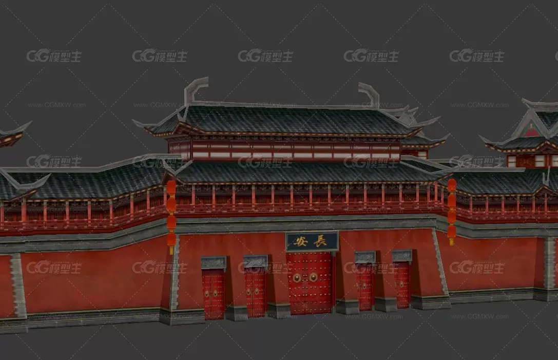 长安城古城门 城墙 中国古代建筑模型-1