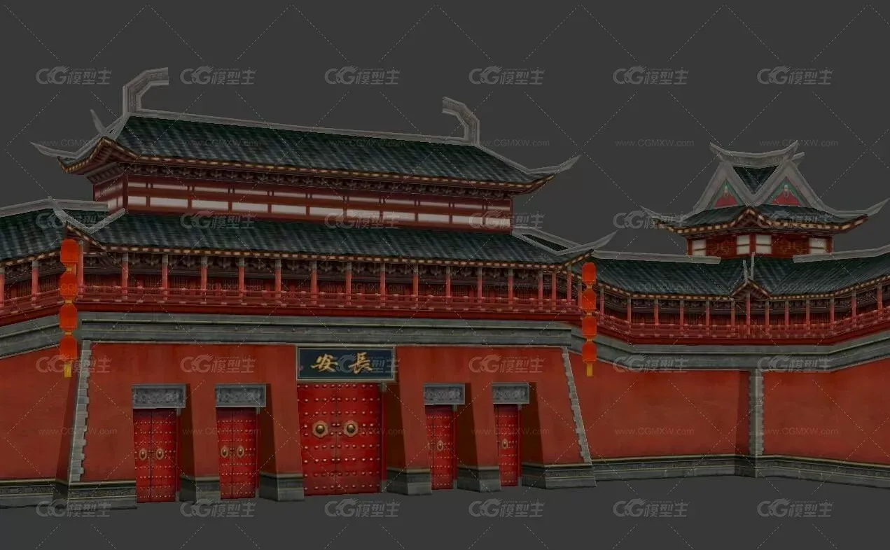 长安城古城门 城墙 中国古代建筑模型-3