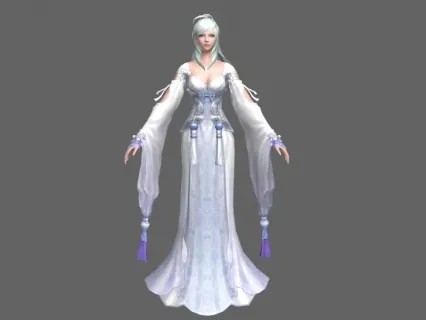 纯美白色华服女 3D模型