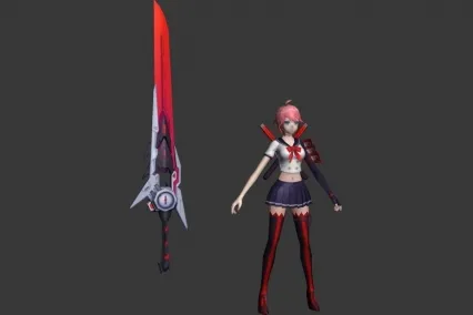 大长刀背双刀女战士 cg模型